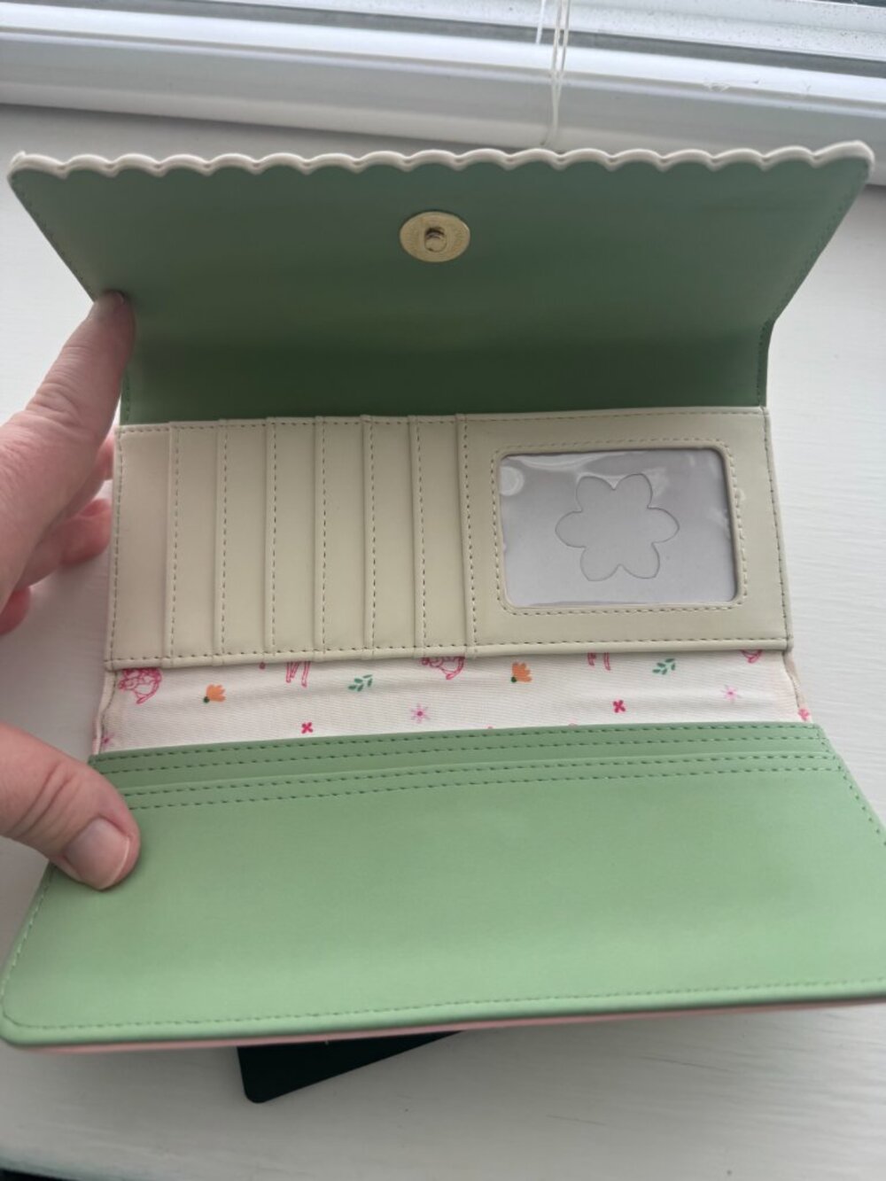 Disney Loungefly Cream Green Pink Bambi Flower Thumper Floral Tri Fold Wallet - Picture 8 of 9